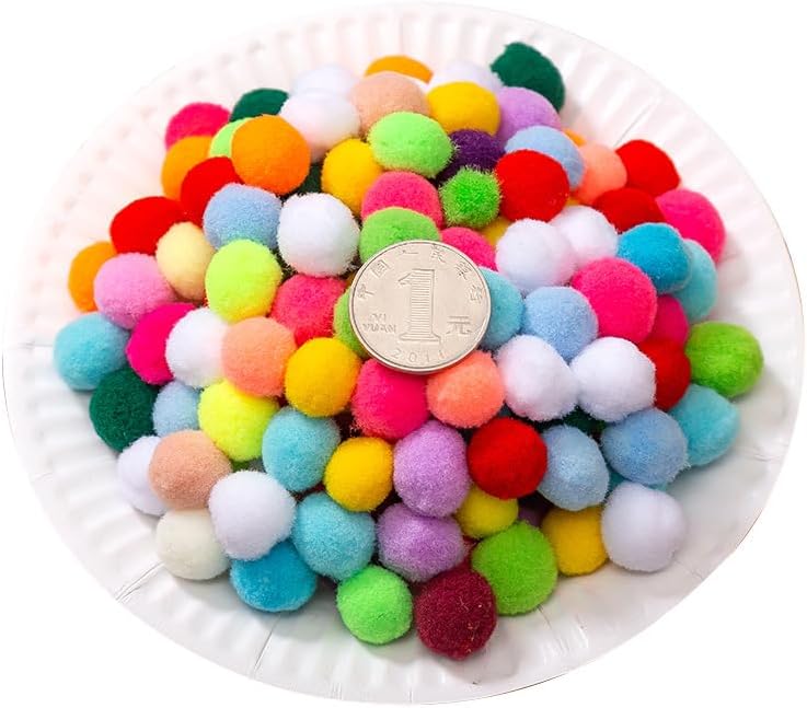 Vesslam [400 pcs] - 300 Pieces 1 Inch Assorted Pompoms with 100pieces 0.3 Inch Wiggle Eyes Multicolor Arts and Crafts Pom Poms Balls for Kids DIY Art Creative Crafts Decorations (Multi-Colored) - Image 1
